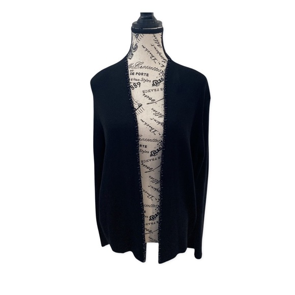 SIGRID OLSEN Black Open Front Beaded Cardigan Sweater Jacket Size L - Picture 1 of 10